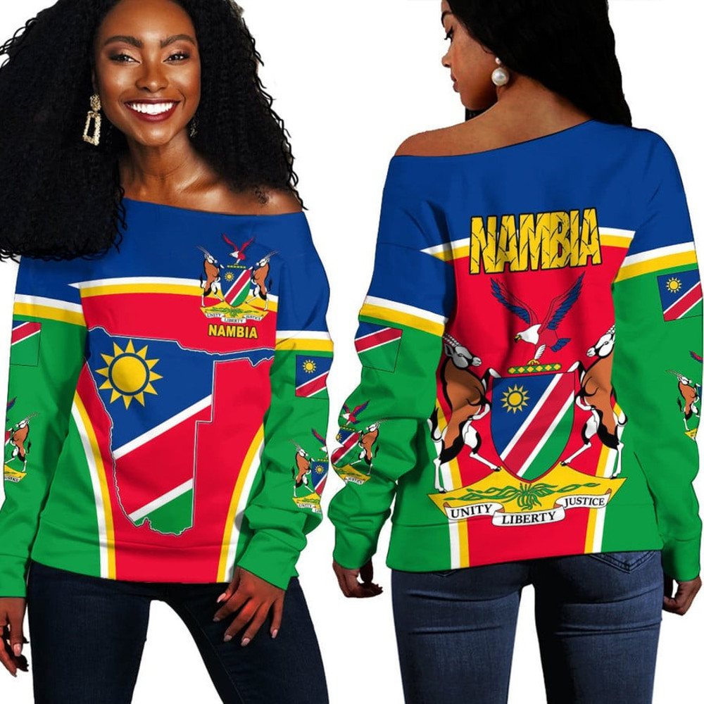 Namibia Active Flag Off Shoulder Sweater, African Women Off Shoulder For Women
