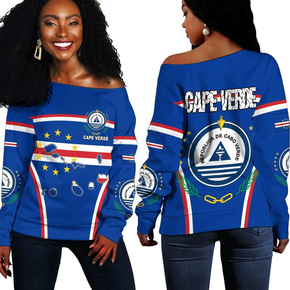 Cape Verde Active Flag Off Shoulder Sweater, African Women Off Shoulder For Women