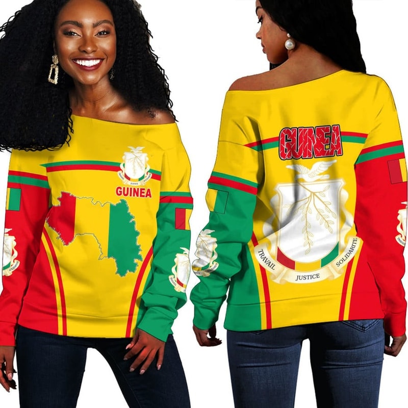 Guinea Active Flag Off Shoulder Sweater, African Women Off Shoulder For Women
