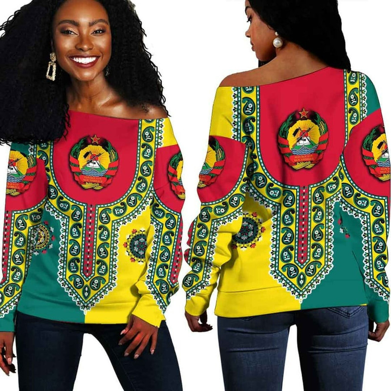 Mozambique Dashiki Off Shoulder Sweater, African Women Off Shoulder For Women