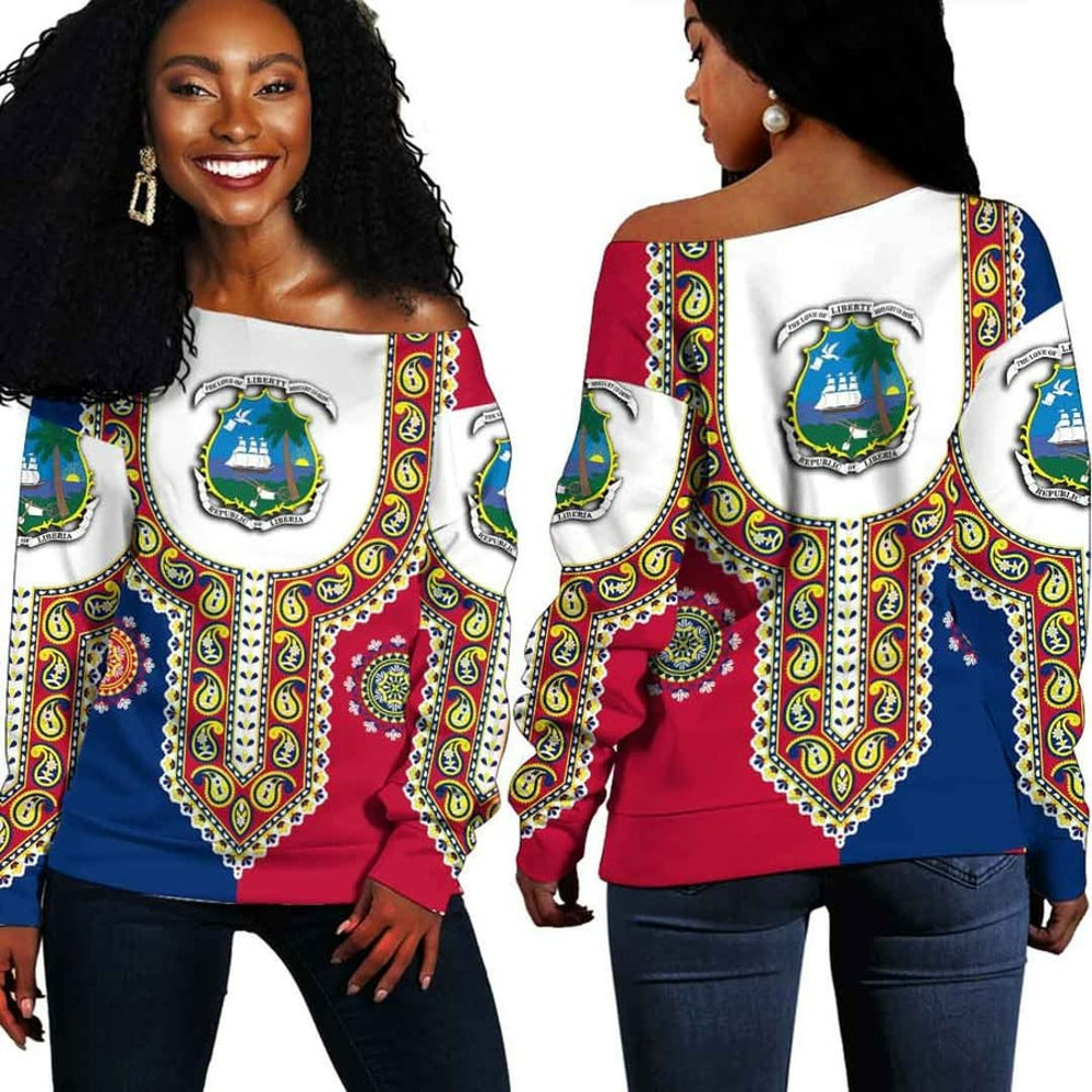 Liberia Dashiki Off Shoulder Sweater, African Women Off Shoulder For Women