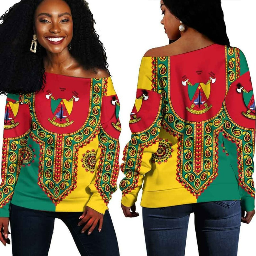 Cameroon Dashiki Off Shoulder Sweater, African Women Off Shoulder For Women