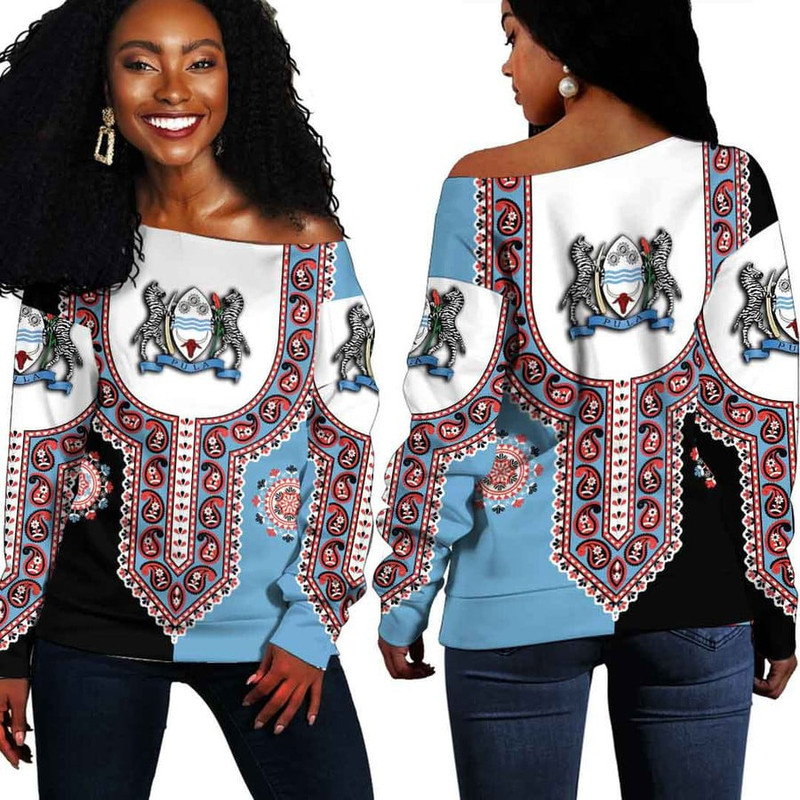 Botswana Dashiki Off Shoulder Sweater, African Women Off Shoulder For Women