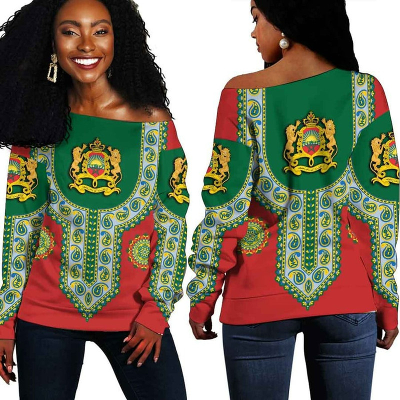 Morocco Dashiki Off Shoulder Sweater, African Women Off Shoulder For Women