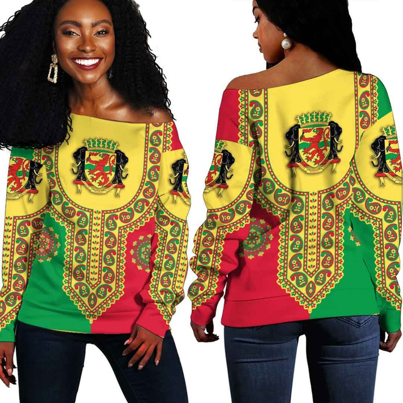Republic Of The Congo Dashiki Off Shoulder Sweater, African Women Off Shoulder For Women