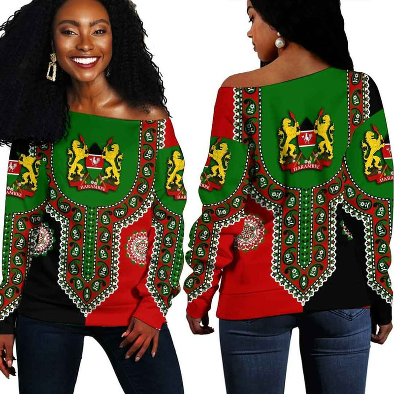 Kenya Dashiki Off Shoulder Sweater, African Women Off Shoulder For Women