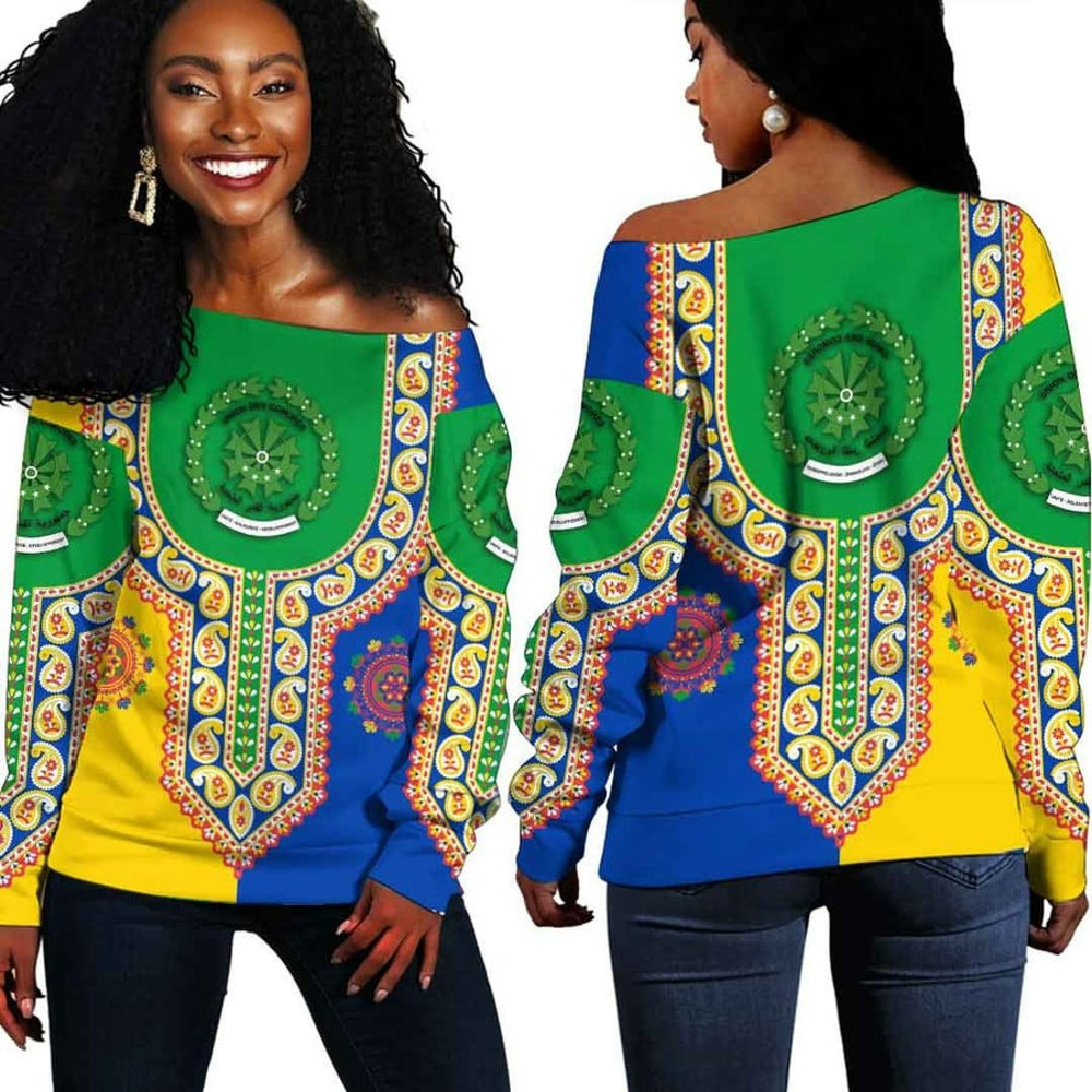 Comoros Dashiki Off Shoulder Sweater, African Women Off Shoulder For Women