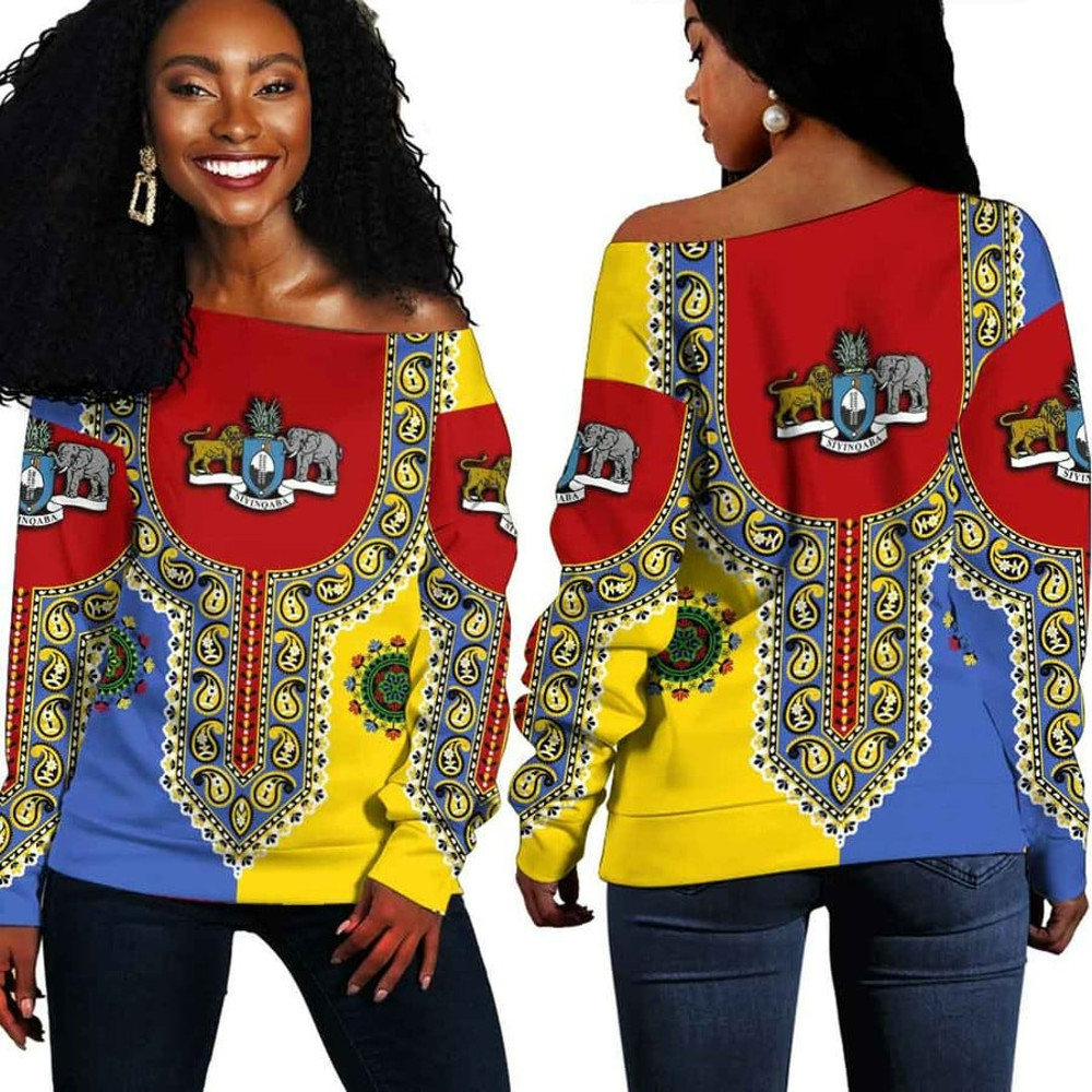 Eswatini Dashiki Off Shoulder Sweater, African Women Off Shoulder For Women