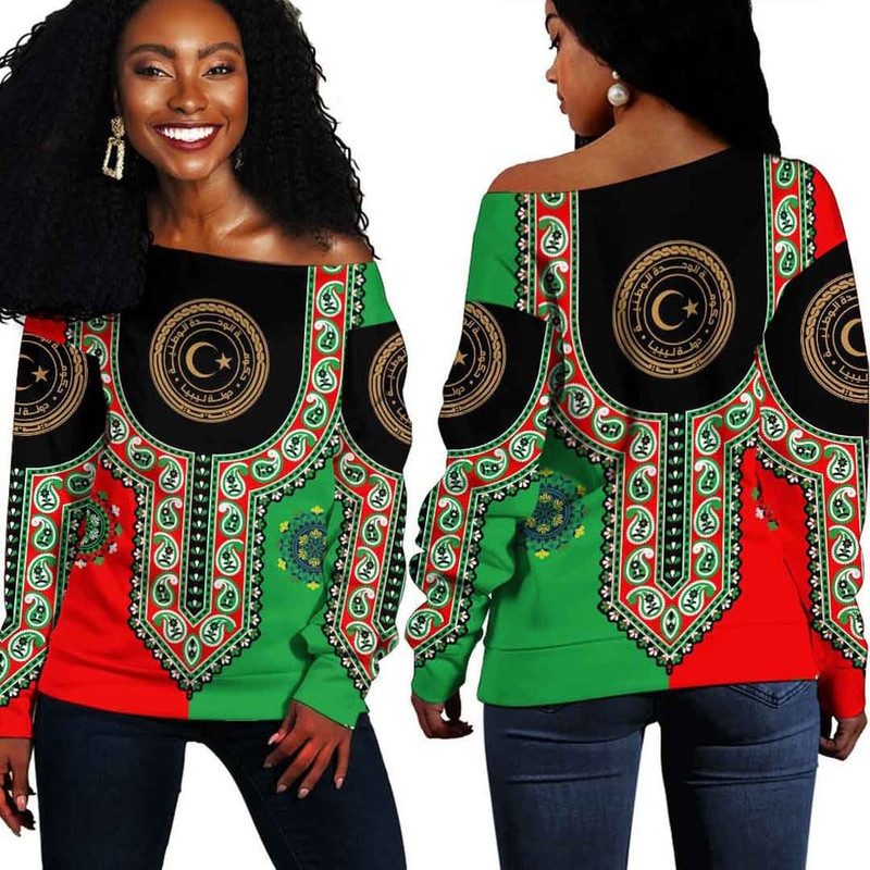 Gambia Dashiki Off Shoulder Sweater, African Women Off Shoulder For Women