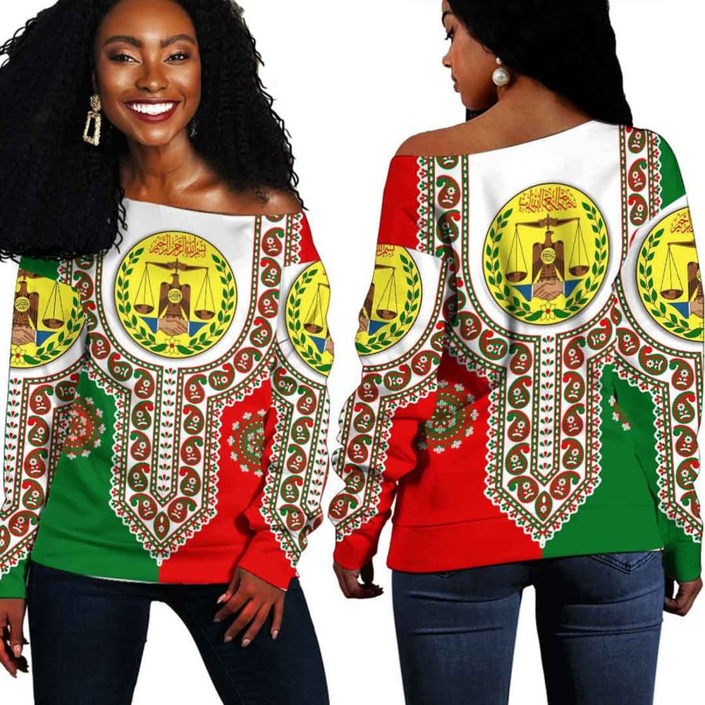 Somaliland Dashiki Off Shoulder Sweater, African Women Off Shoulder For Women