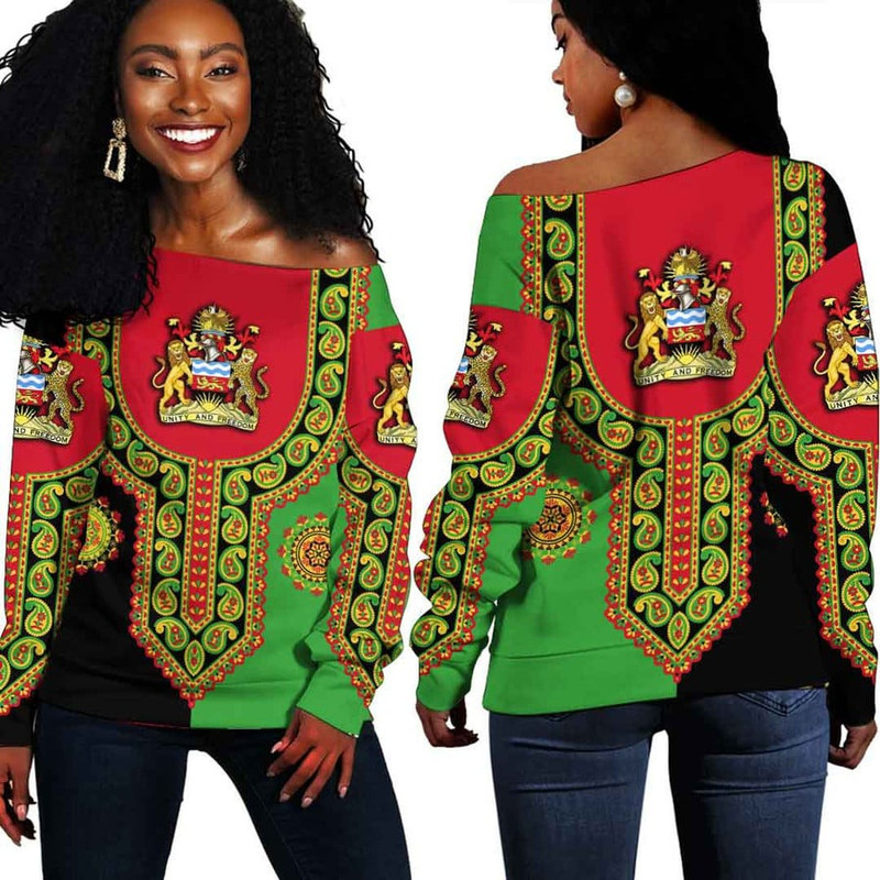 Malawi Dashiki Off Shoulder Sweater, African Women Off Shoulder For Women