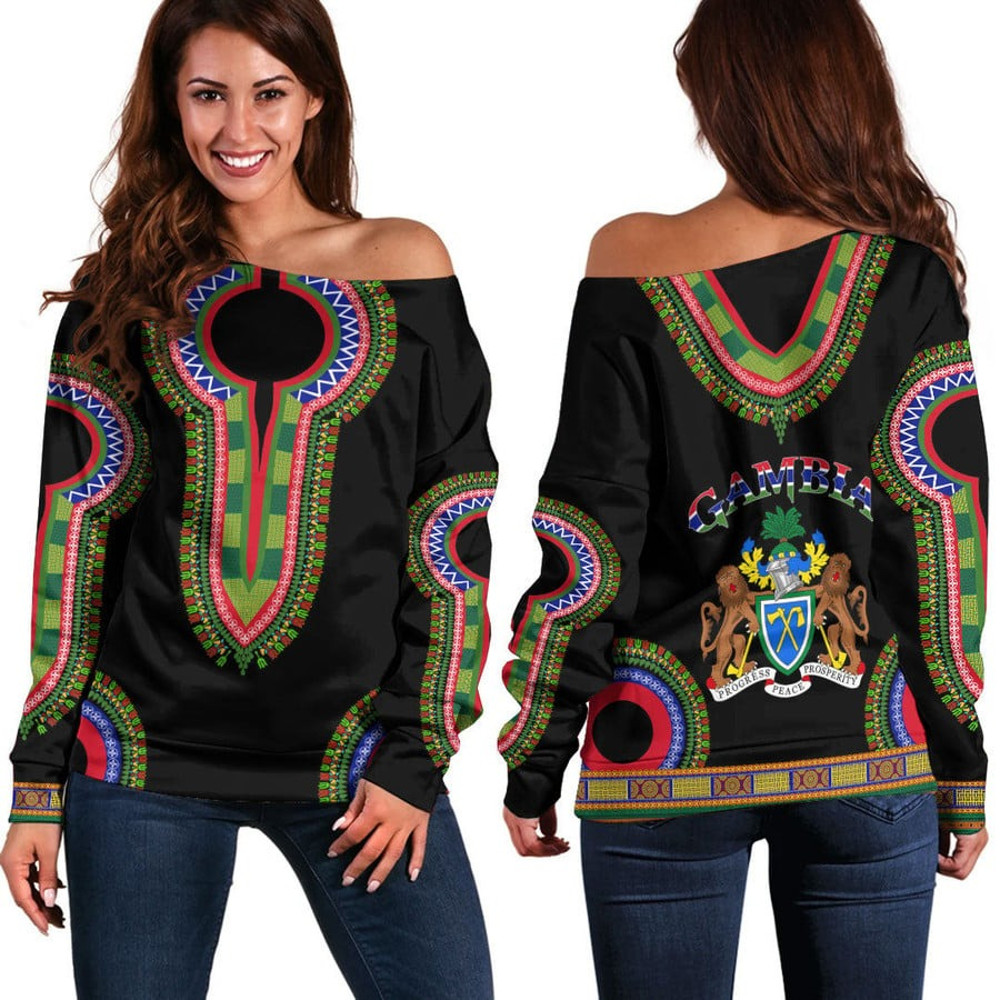 Gambia Dashiki Off Shoulder Sweaters, African Women Off Shoulder For Women