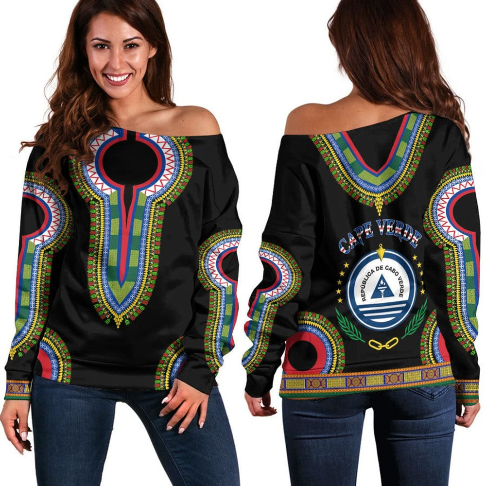 Cape Verde Dashiki Off Shoulder Sweaters, African Women Off Shoulder For Women