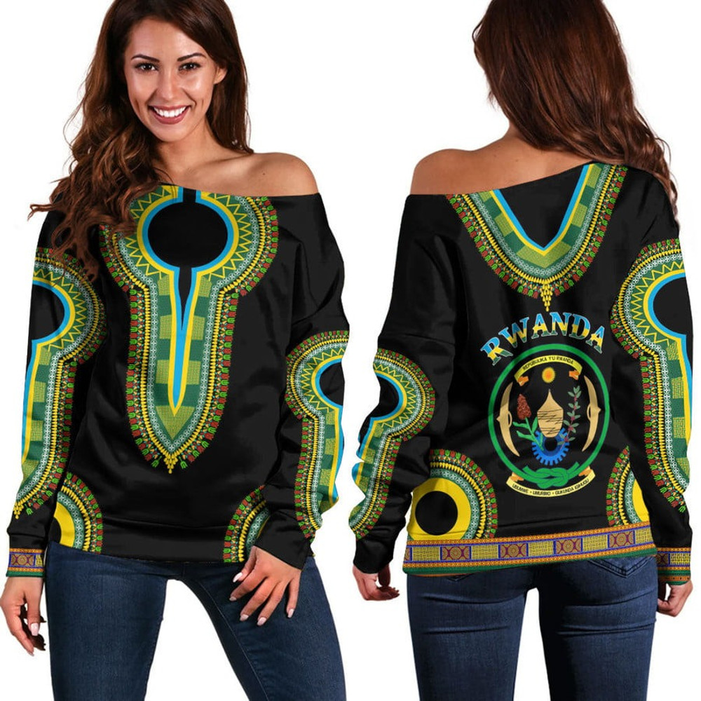 Rwanda Dashiki Off Shoulder Sweaters, African Women Off Shoulder For Women