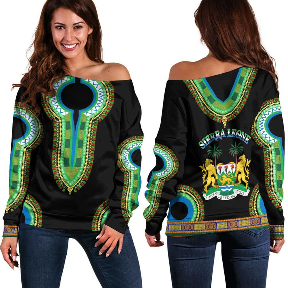 Sierra Leone Dashiki Off Shoulder Sweaters, African Women Off Shoulder For Women