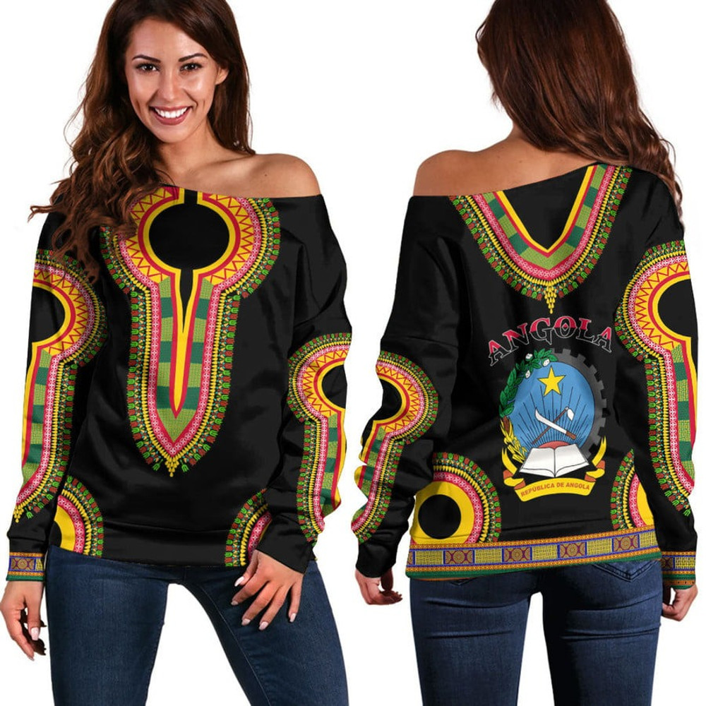 Angola Dashiki Off Shoulder Sweaters, African Women Off Shoulder For Women