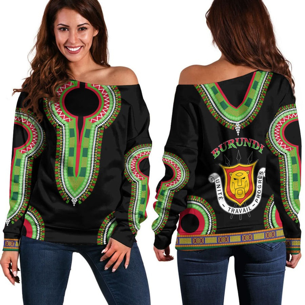 Burundi Dashiki Off Shoulder Sweaters, African Women Off Shoulder For Women