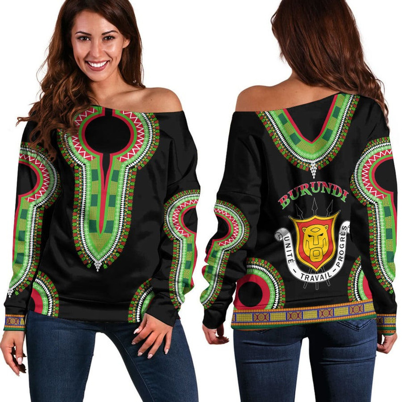 Burundi Dashiki Off Shoulder Sweaters, African Women Off Shoulder For Women