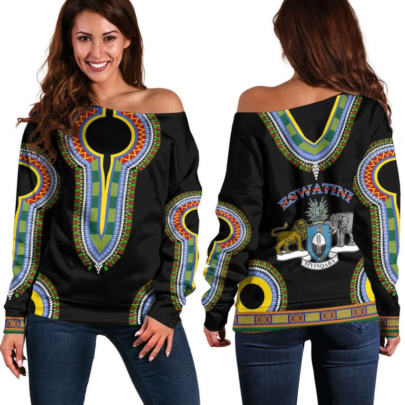 Eswatini Dashiki Off Shoulder Sweaters, African Women Off Shoulder For Women
