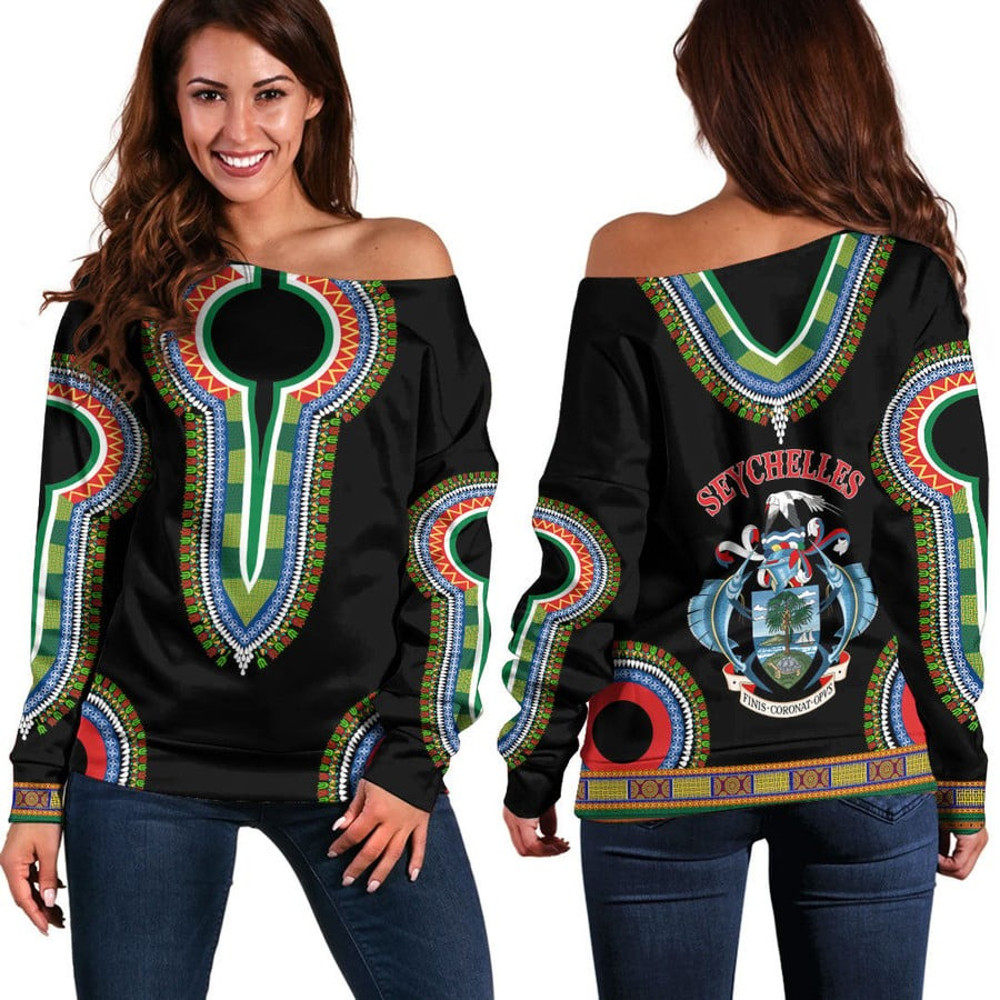 Seychelles Dashiki Off Shoulder Sweaters, African Women Off Shoulder For Women