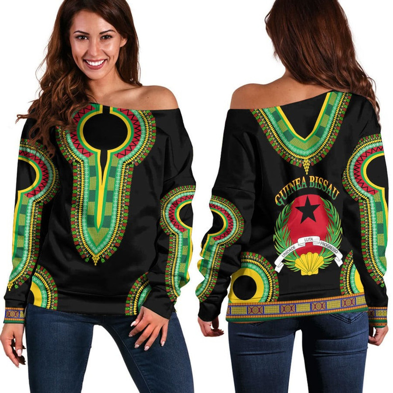 Guinea Bissau Dashiki Off Shoulder Sweaters, African Women Off Shoulder For Women