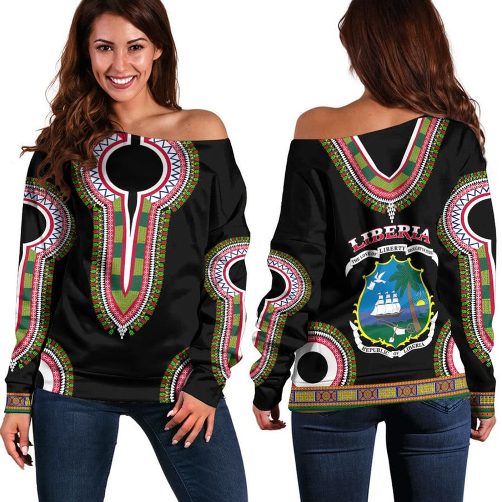 Liberia Dashiki Off Shoulder Sweaters, African Women Off Shoulder For Women