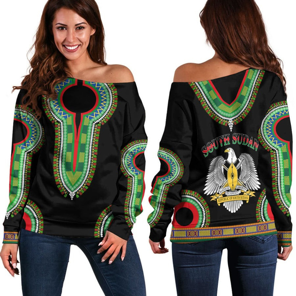 South Sudan Dashiki Off Shoulder Sweaters, African Women Off Shoulder For Women