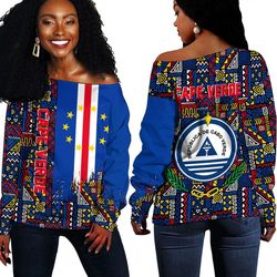 cape verde kente pattern off shoulder sweater, african women off shoulder for women