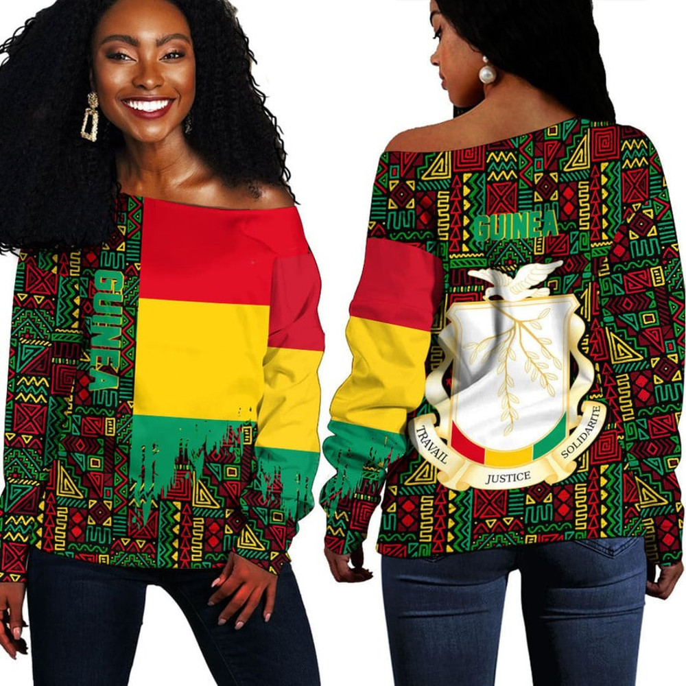 Guinea Kente Pattern Off Shoulder Sweater, African Women Off Shoulder For Women