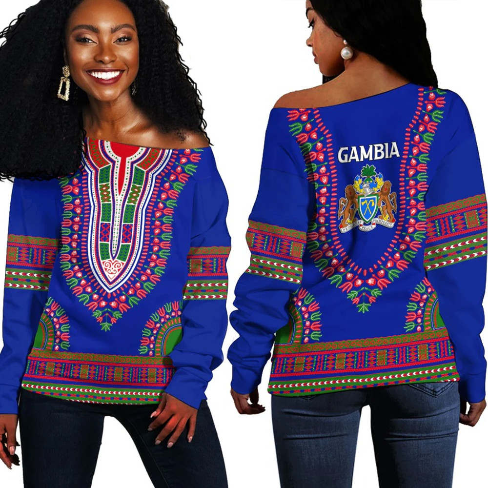 Africa Zone Off Shoulder Sweaters - Gambia Traditional Dashiki, African Women Off Shoulder For Women