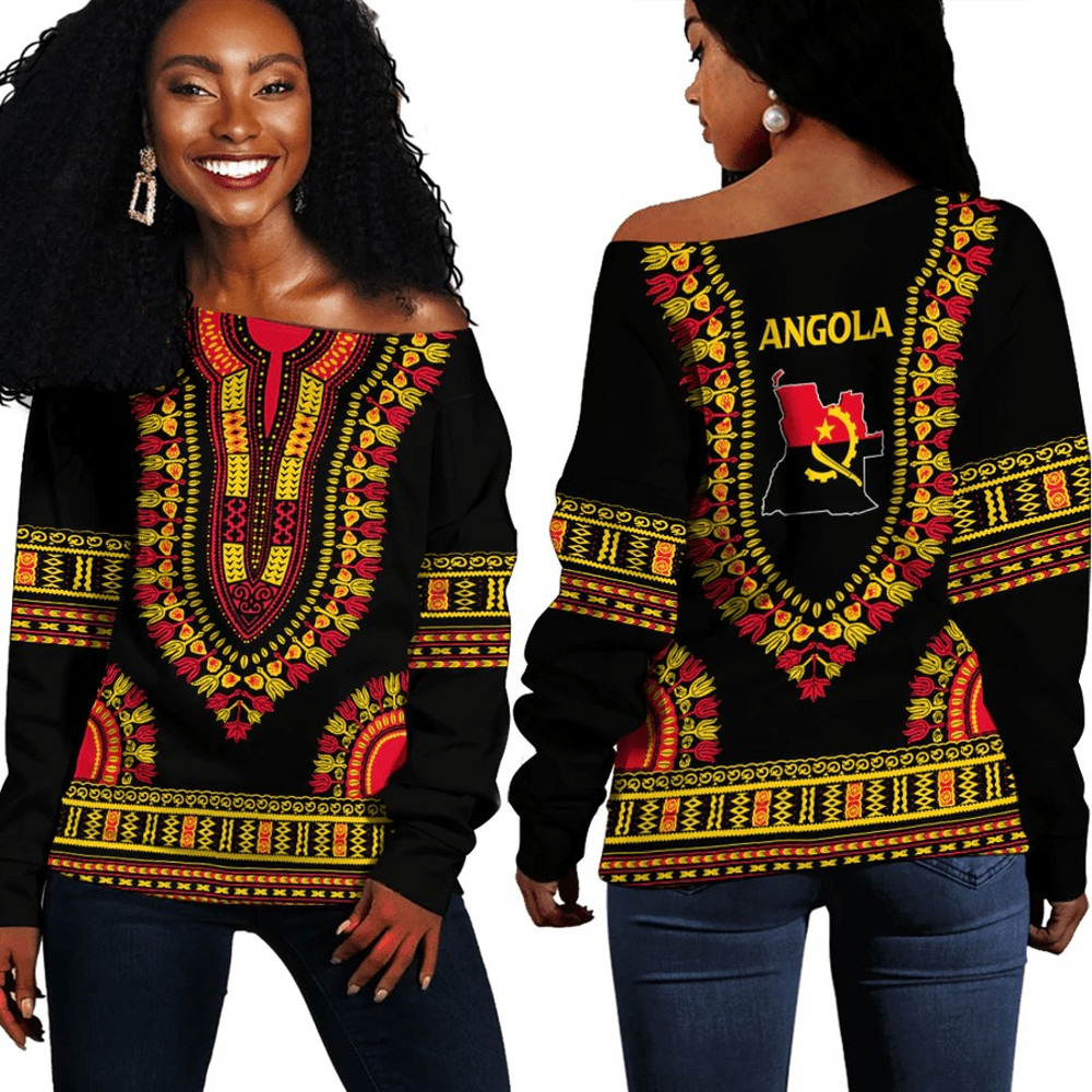 Africa Zone Off Shoulder Sweaters - Angola Traditional Dashiki, African Women Off Shoulder For Women