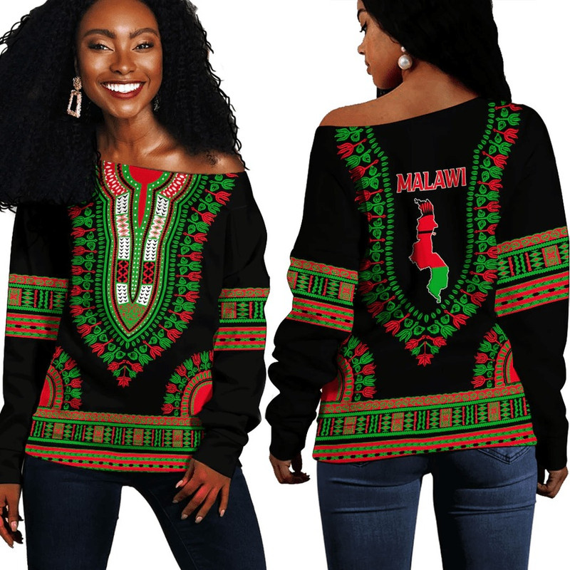 Africa Zone Off Shoulder Sweaters - Malawi Traditional Dashiki, African Women Off Shoulder For Women