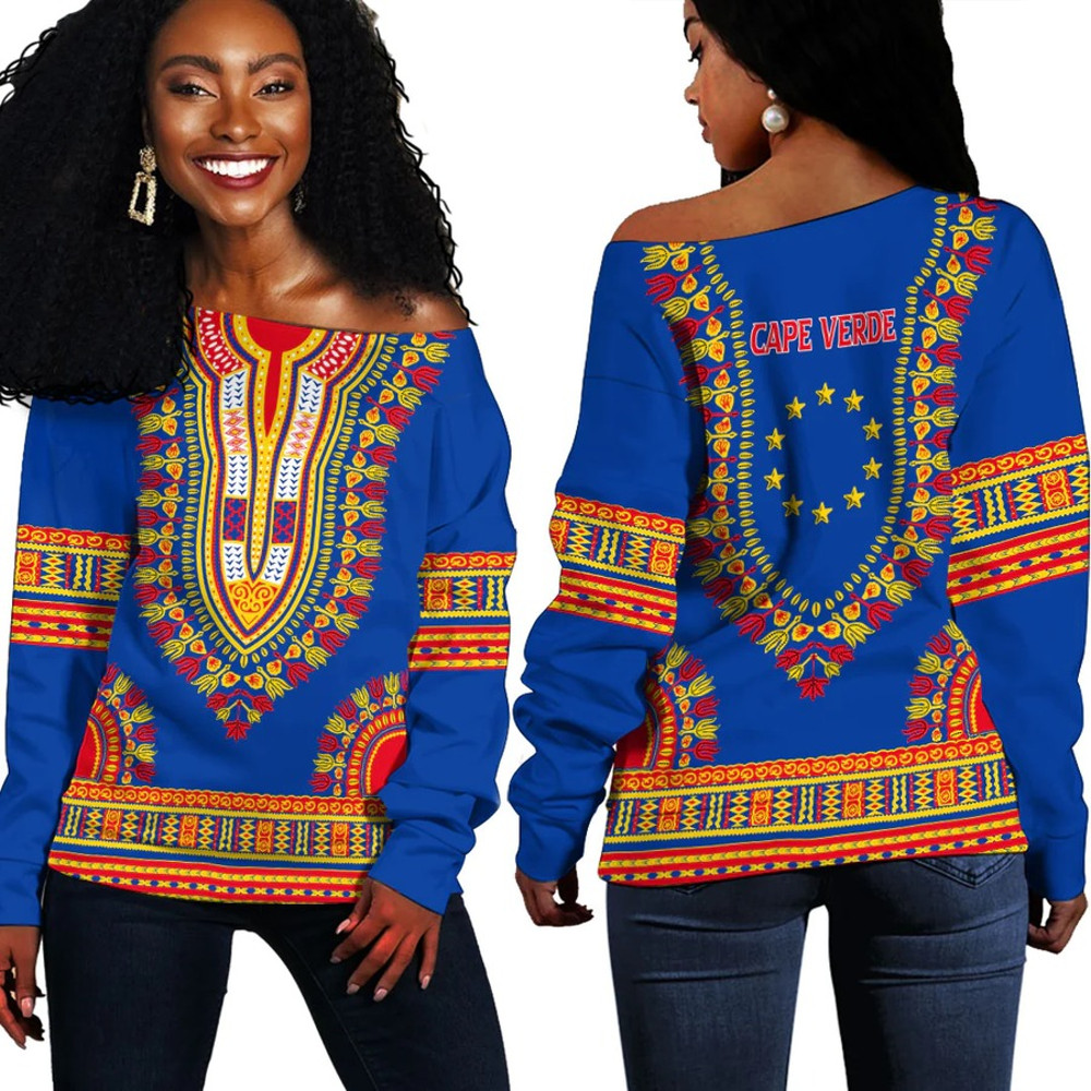 Africa Zone Off Shoulder Sweaters - Cape Verde Traditional Dashiki, African Women Off Shoulder For Women