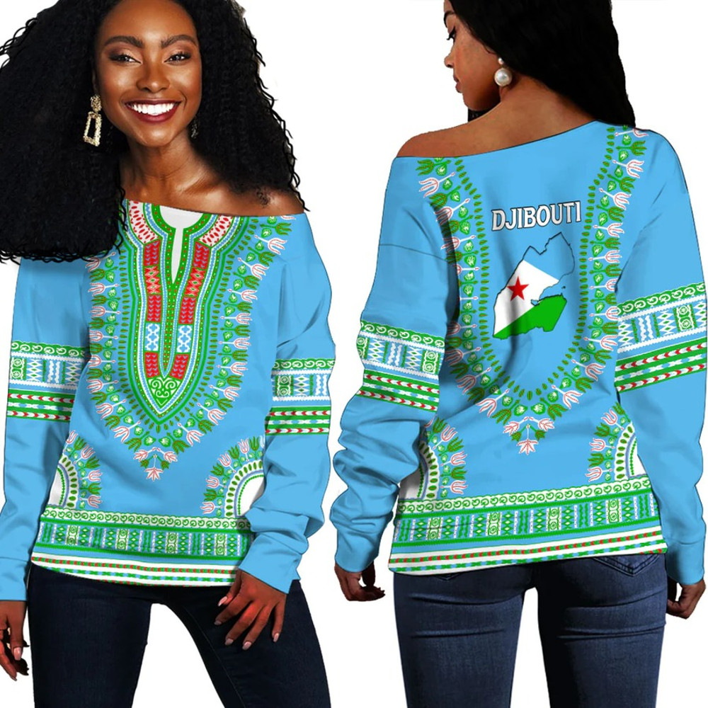 Africa Zone Off Shoulder Sweaters - Djibouti Traditional Dashiki, African Women Off Shoulder For Women