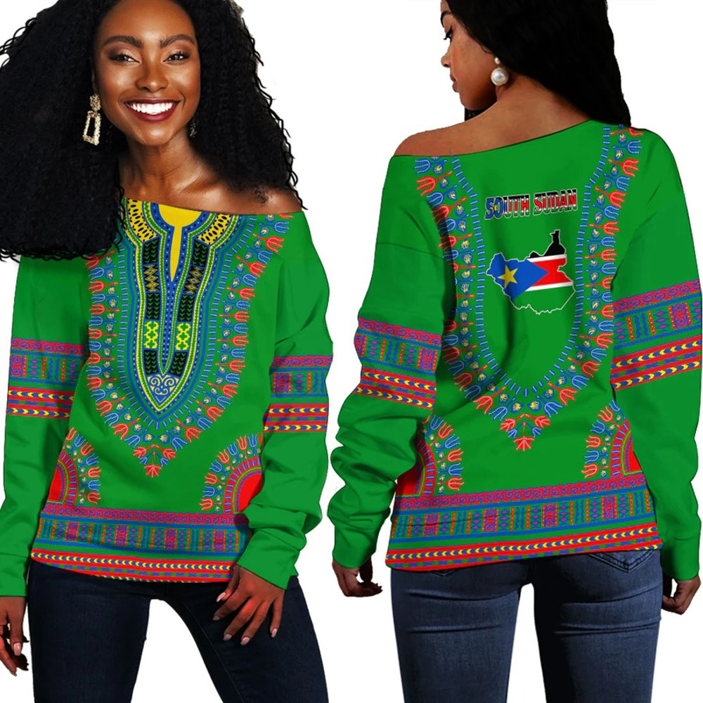 Africa Zone Off Shoulder Sweaters - South Sudan Traditional Dashiki, African Women Off Shoulder For Women