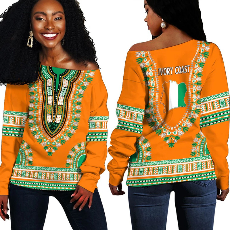 Africa Zone Off Shoulder Sweaters - Ivory Coast Traditional Dashiki, African Women Off Shoulder For Women