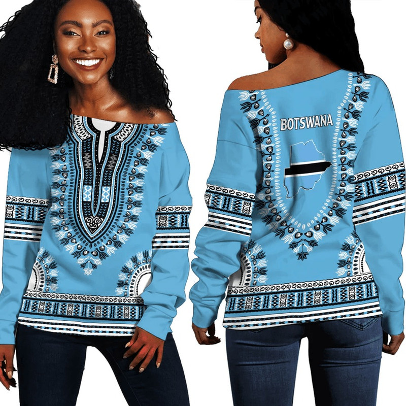 Africa Zone Off Shoulder Sweaters - Botswana Traditional Dashiki, African Women Off Shoulder For Women