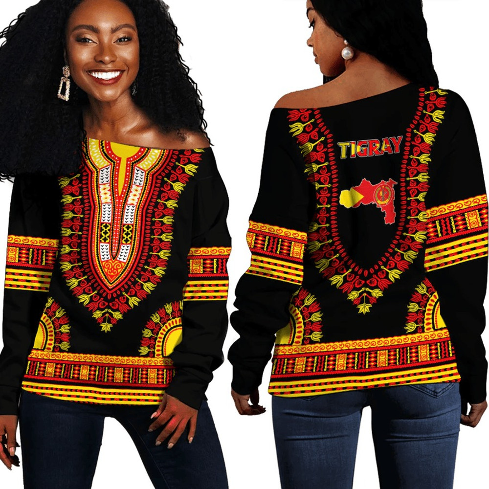 Africa Zone Off Shoulder Sweaters - Tigray Traditional Dashiki, African Women Off Shoulder For Women