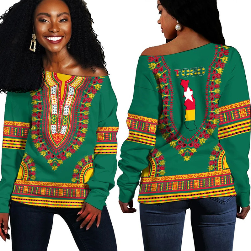 Africa Zone Off Shoulder Sweaters - Togo Traditional Dashiki, African Women Off Shoulder For Women