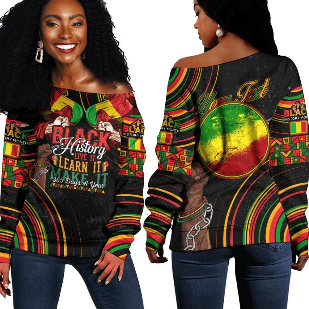 Mali Women's Off Shoulder Sweatshirt Black History Live it Learn it Make it, African Women Off Shoulder For Women