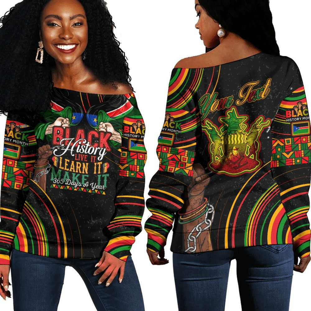 Sudan Women's Off Shoulder Sweatshirt Black History Live it Learn it Make it, African Women Off Shoulder For Women