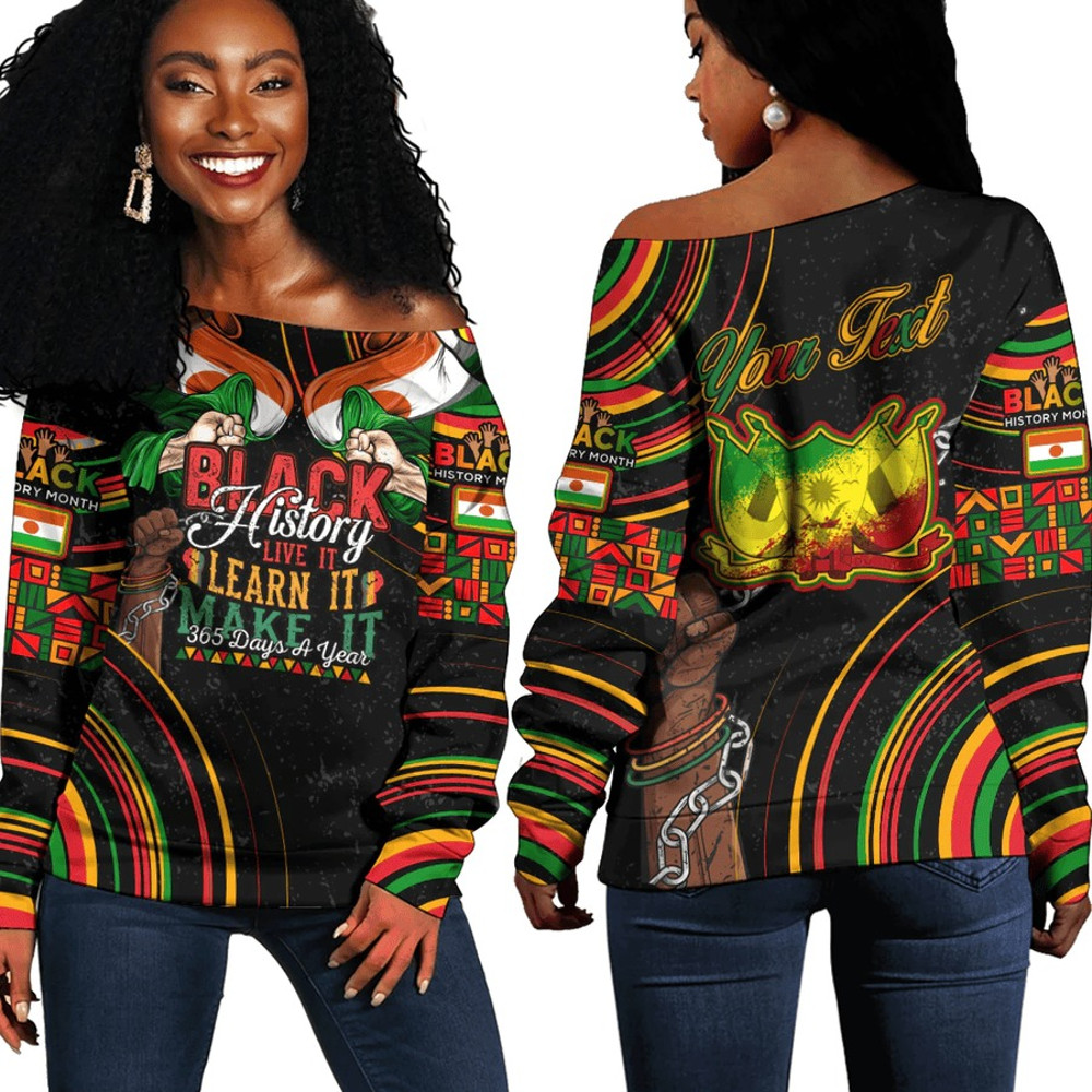 Niger Women's Off Shoulder Sweatshirt Black History Live it Learn it Make it, African Women Off Shoulder For Women