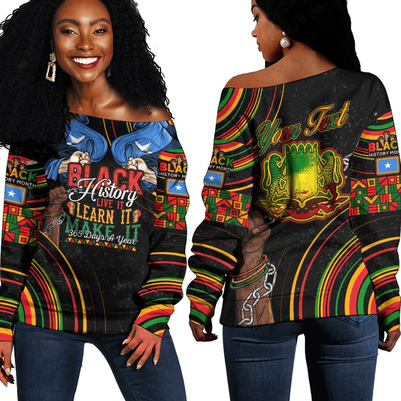Somalia Women's Off Shoulder Sweatshirt Black History Live it Learn it Make it, African Women Off Shoulder For Women