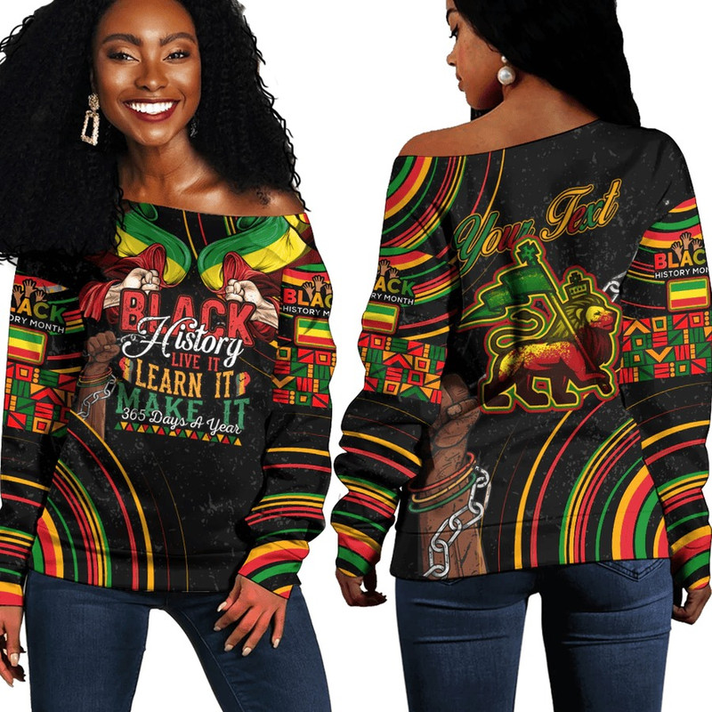 Ethiopia Women's Off Shoulder Sweatshirt Black History Live it Learn it Make it, African Women Off Shoulder For Women