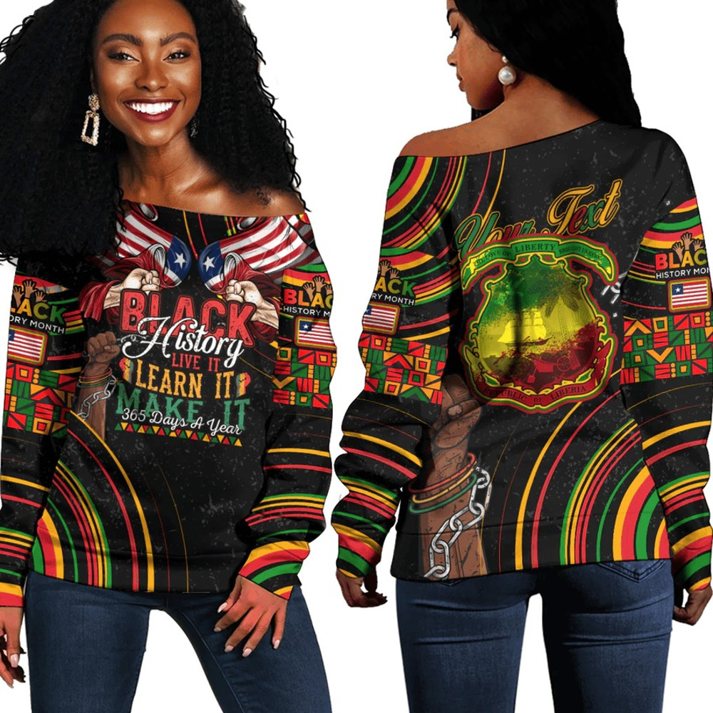 Oromia Women's Off Shoulder Sweatshirt Black History Live it Learn it Make it, African Women Off Shoulder For Women
