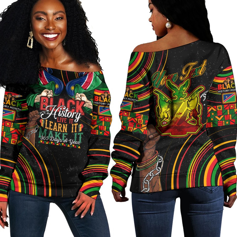 Namibia Women's Off Shoulder Sweatshirt Black History Live it Learn it Make it, African Women Off Shoulder For Women