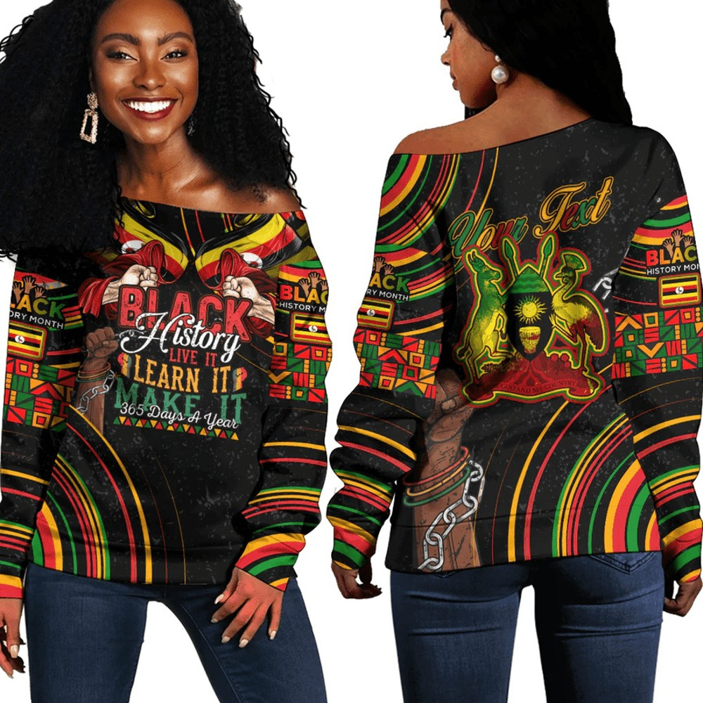 Uganda Women's Off Shoulder Sweatshirt Black History Live it Learn it Make it African Women Off Shoulder For Women