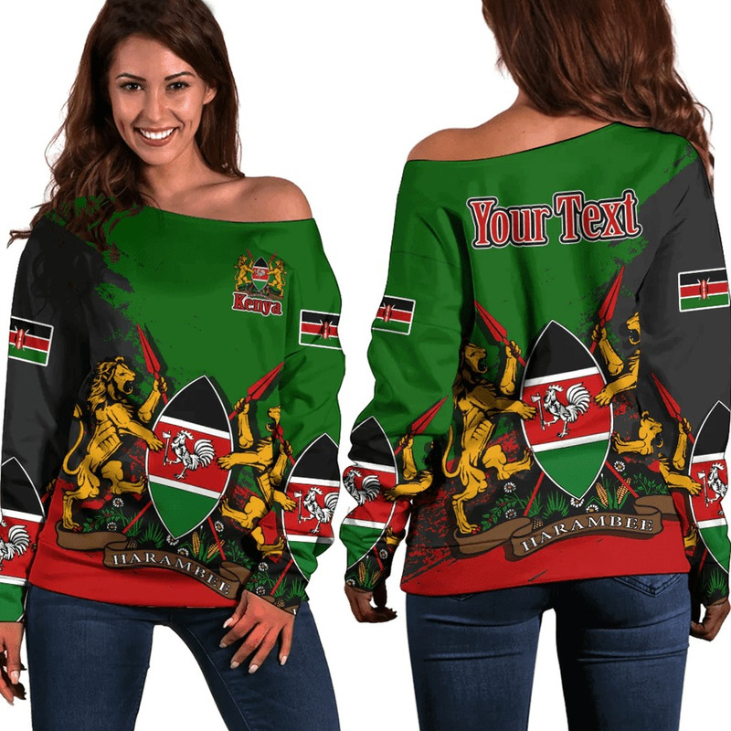 Kenya Green Version Special Women's Off Shoulder SweatShirt, African Women Off Shoulder For Women