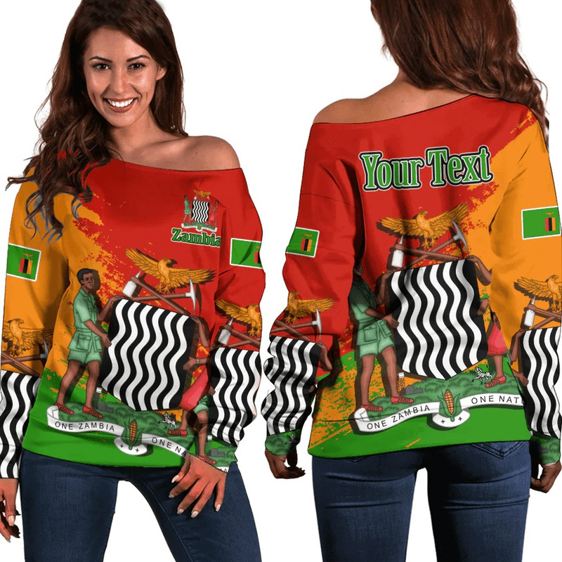 Zambia Red Version Special Women's Off Shoulder SweatShirt, African Women Off Shoulder For Women