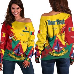 cameroon yellow version special women's off shoulder sweatshirt, african women off shoulder for women